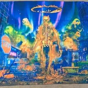 Blacklight skeleton tapestry